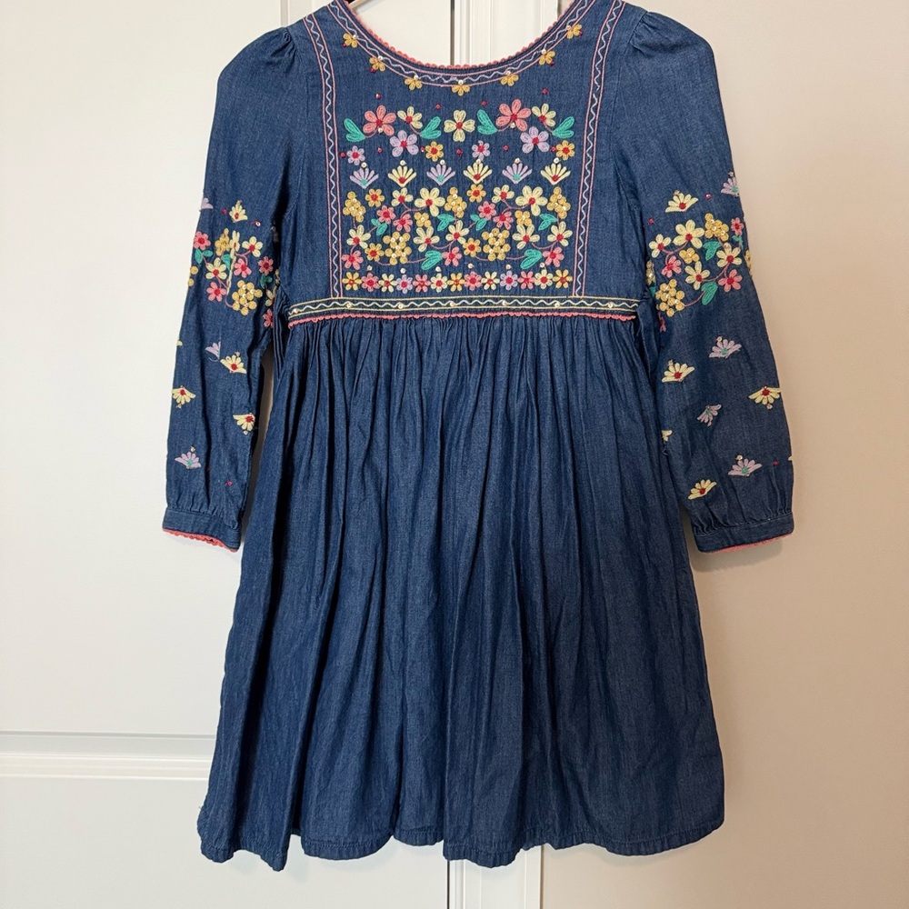 Monsoon Blue Floral Embroidered Kids Dress